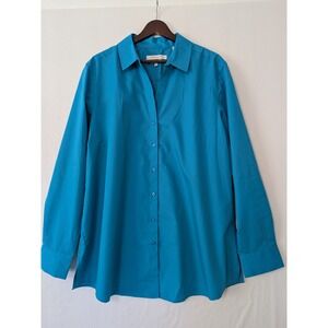 Foxcroft Women's Aqua Blue Wrinkle‎ Free Button Down Shirt Size 18 Shaped Office